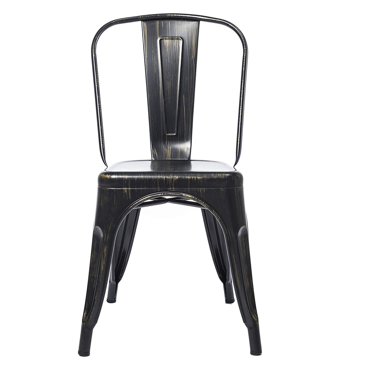BTExpert Golden Black Distressed Metal Stackable Bistro Dining Chairs - Set of 4