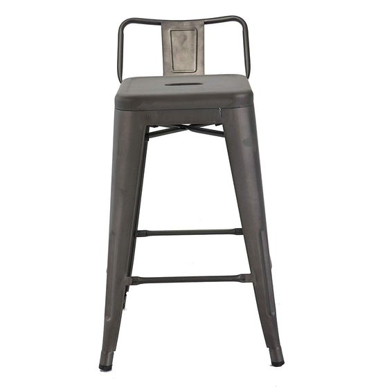 BTExpert 24" Rustic Distressed Metal Counter Stool, Low Back, Indoor Outdoor