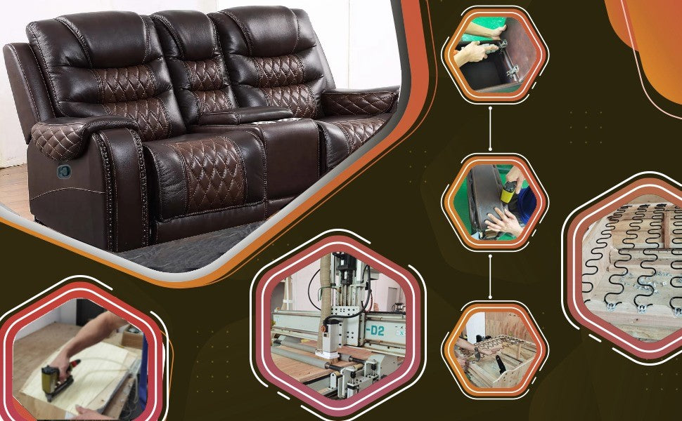 BTExpert Top Grain Leather Manual Recliner Loveseat