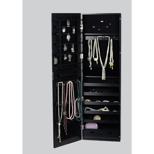 Wall mount Over the Door Wooden Jewelry Armoire Black