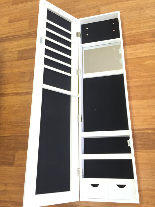 White Frameless Cheval Mirror Over Door Wall mount Hang Jewelry Cabinet Armoire