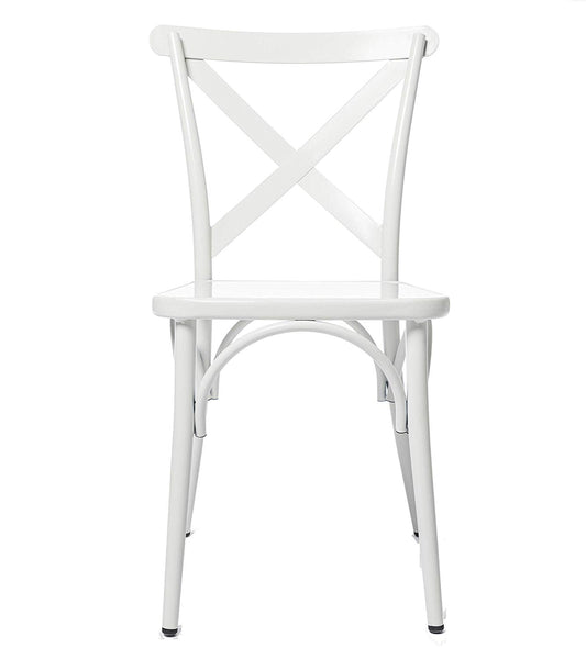 BTExpert White Cross Back Metal Industrial Modern Vintage Farmhouse Dining Chair - Set of 2