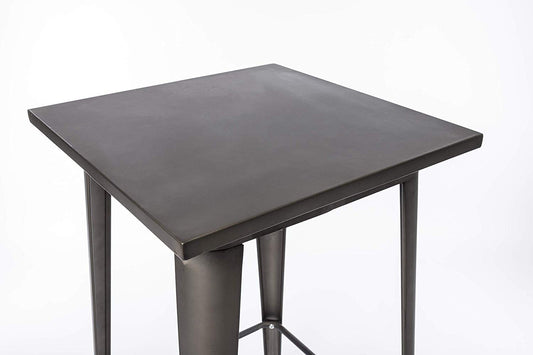 BTExpert Industrial Antique Distressed Bronze 23.5" Square Metal Dining Pub Table