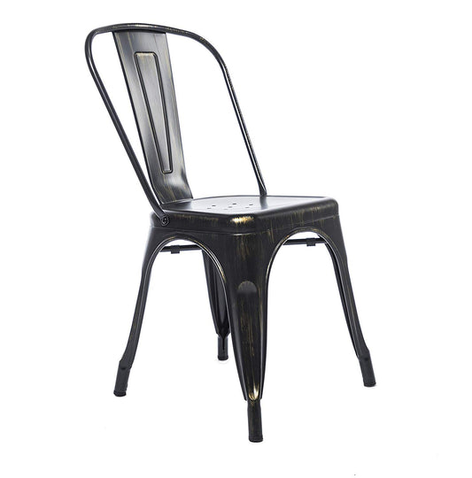 BTExpert Golden Black Distressed Metal Stackable Bistro Dining Chairs - Set of 4
