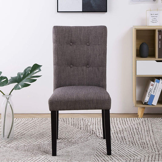 BTExpert Tufted Parsons Upholstered Dining Chairs, Solid Wood Accent, Beige Grey Linen - Set of 2