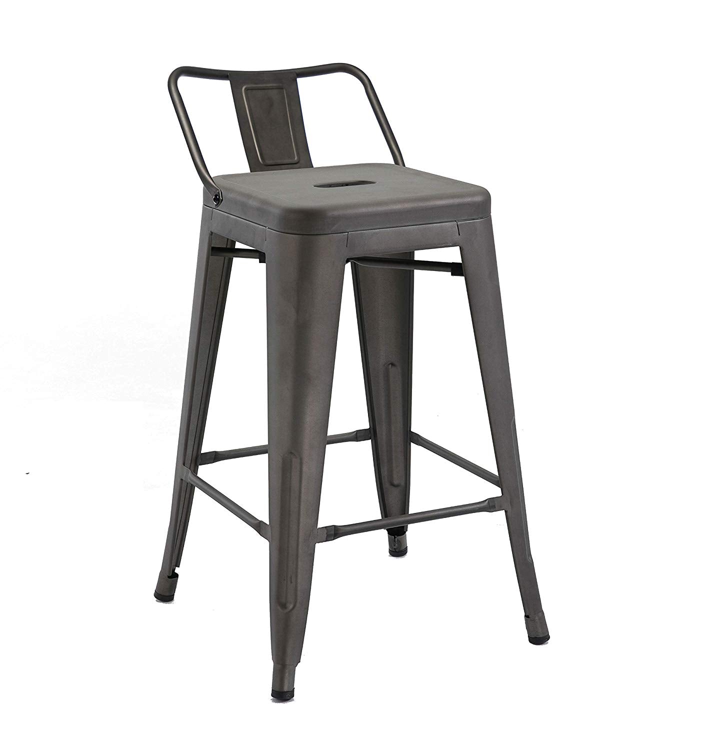 BTExpert 24" Rustic Distressed Metal Counter Stool, Low Back, Indoor Outdoor
