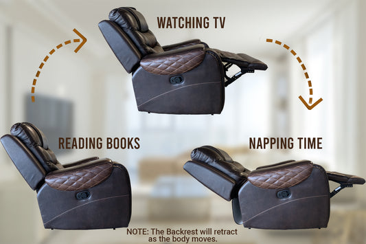 BTExpert Manual Recliner Chair , Headrest Upholstered Two Tone Dark Light Brown Top Grain Leather Reclining Chair