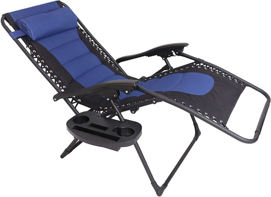 BTEXPERT Oversized Padded Zero Gravity Chair Folding Recliner Case Lounge Outdoor Pool Patio Blue Yard Garden Utility Tray Cup Holder