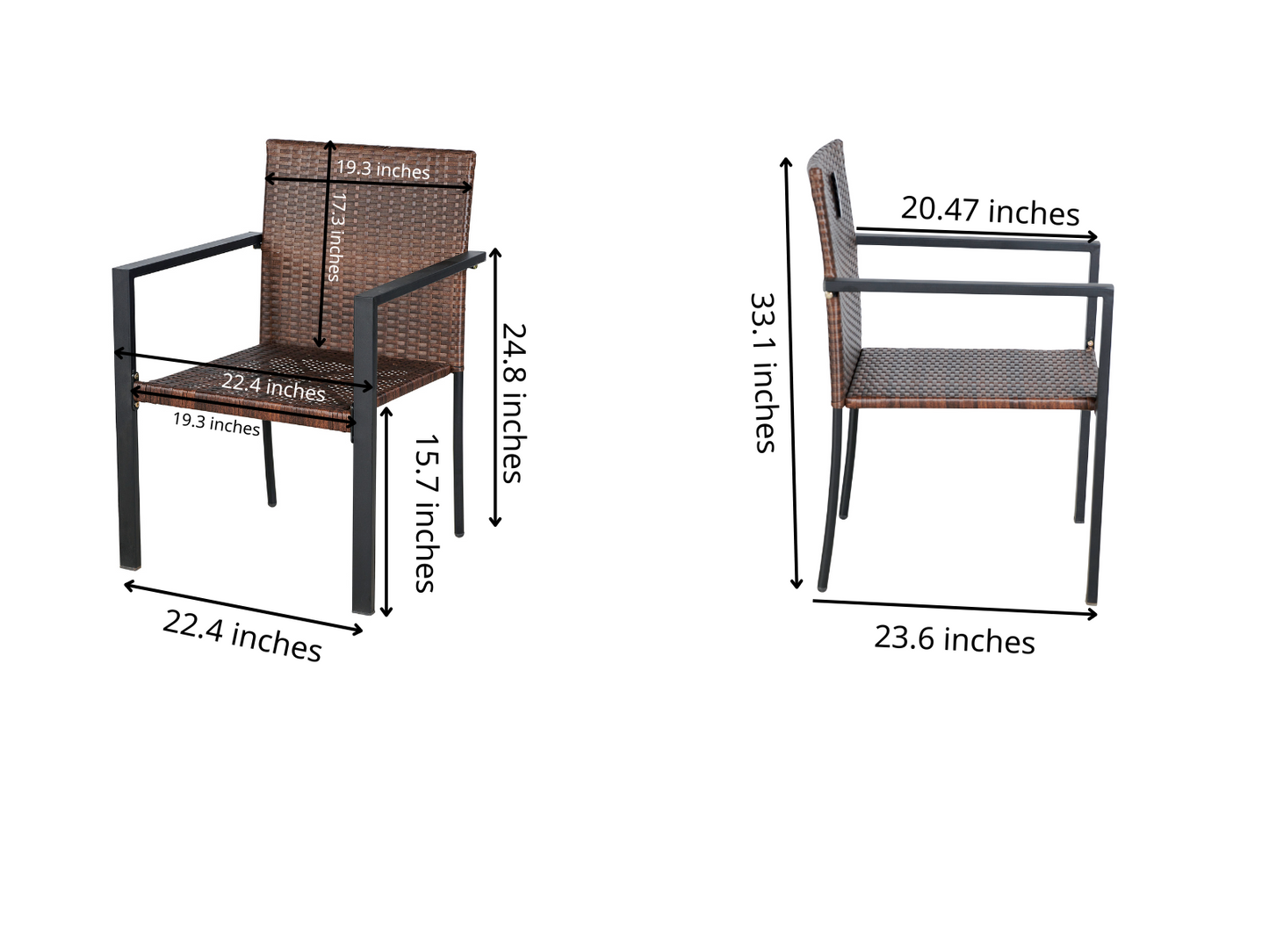 BTExpert Dark Brown Patio Outdoor Furniture Conversation Wicker Bistro Chairs - Set of 2