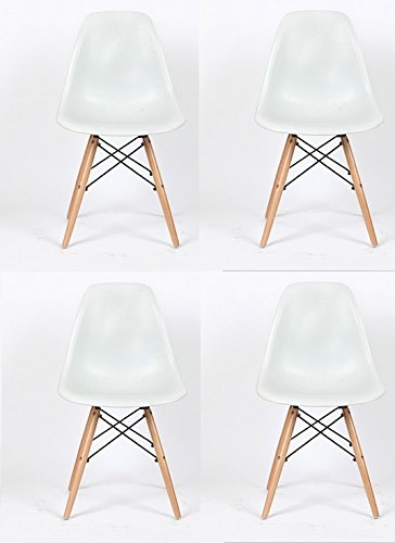 Eiffel Natural Wood Dowell Legs Dining Side Chair White DSW - Set of 4