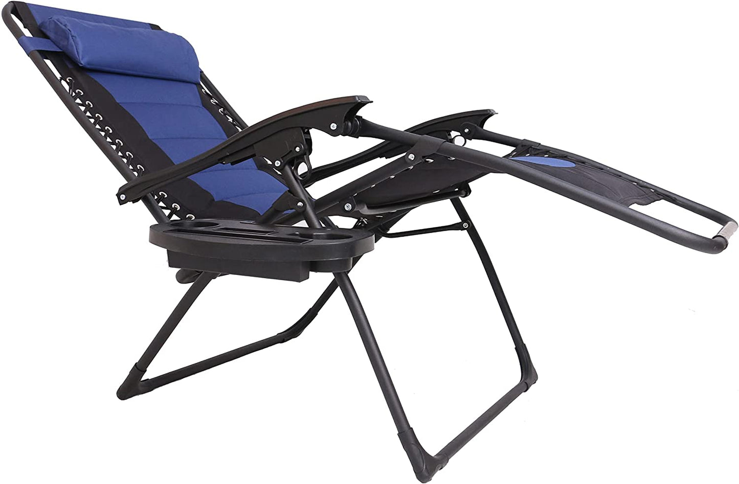 BTEXPERT Oversized Padded Zero Gravity Chair Folding Recliner Case Lounge Outdoor Pool Patio Blue Yard Garden Utility Tray Cup Holder