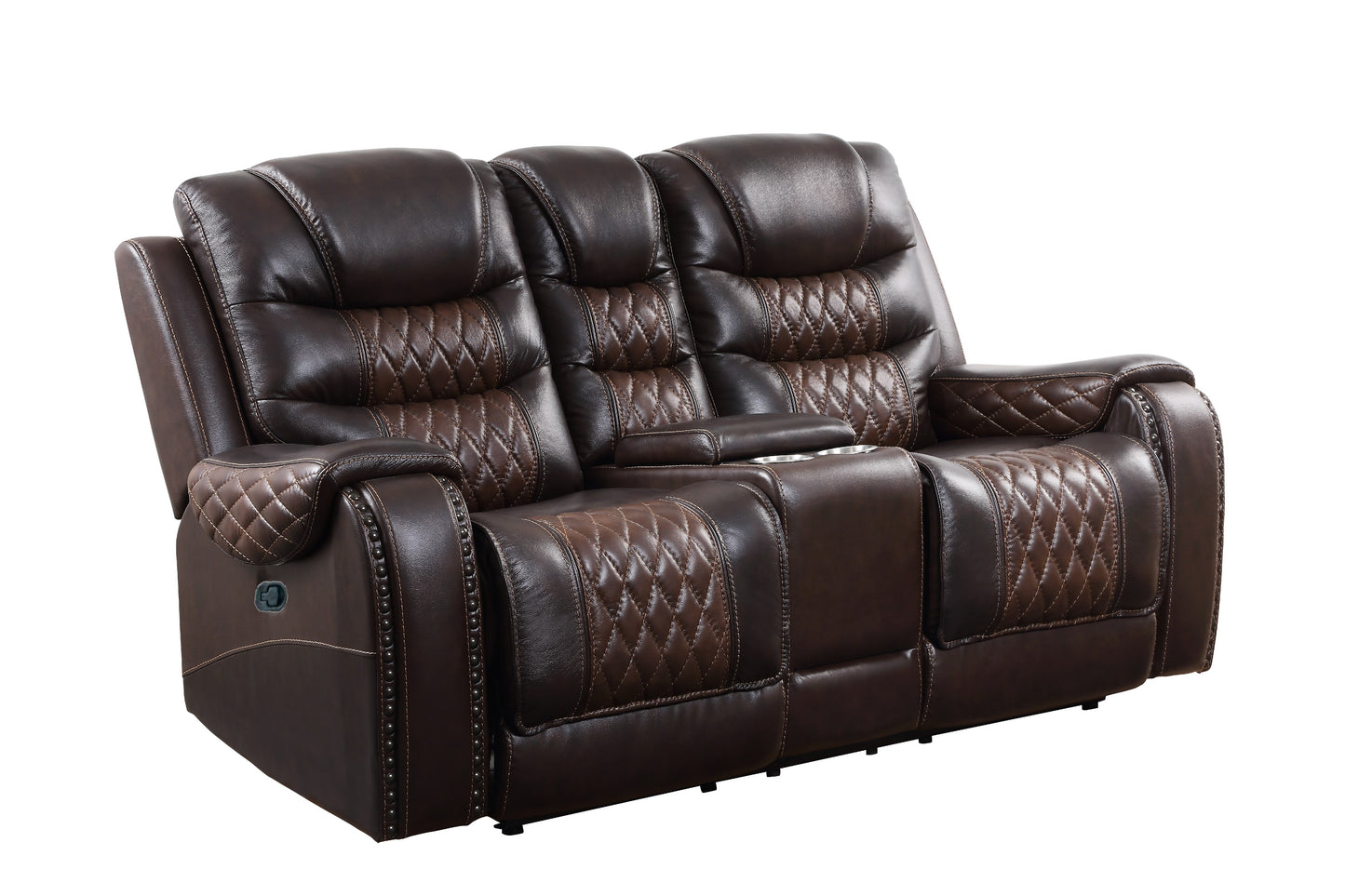 BTExpert Top Grain Leather Manual Recliner Loveseat