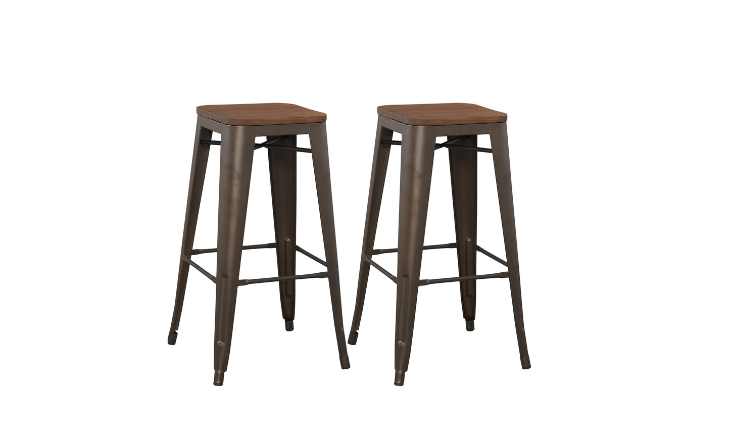 BTExpert 30" Solid Steel Stacking Industrial Rustic Metal BarStool Wood Top - Set of 2