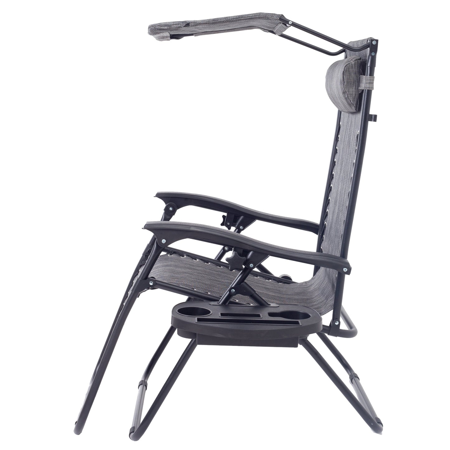 Outdoor Zero gravity Chair lounge patio Canopy Sunshade Cup tray Gray