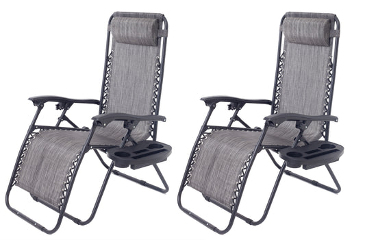 BTExpert Zero Gravity Chair Case Lounge Outdoor Patio Beach Yard Garden With Utility Tray Cup Holder Gray - Set of 2