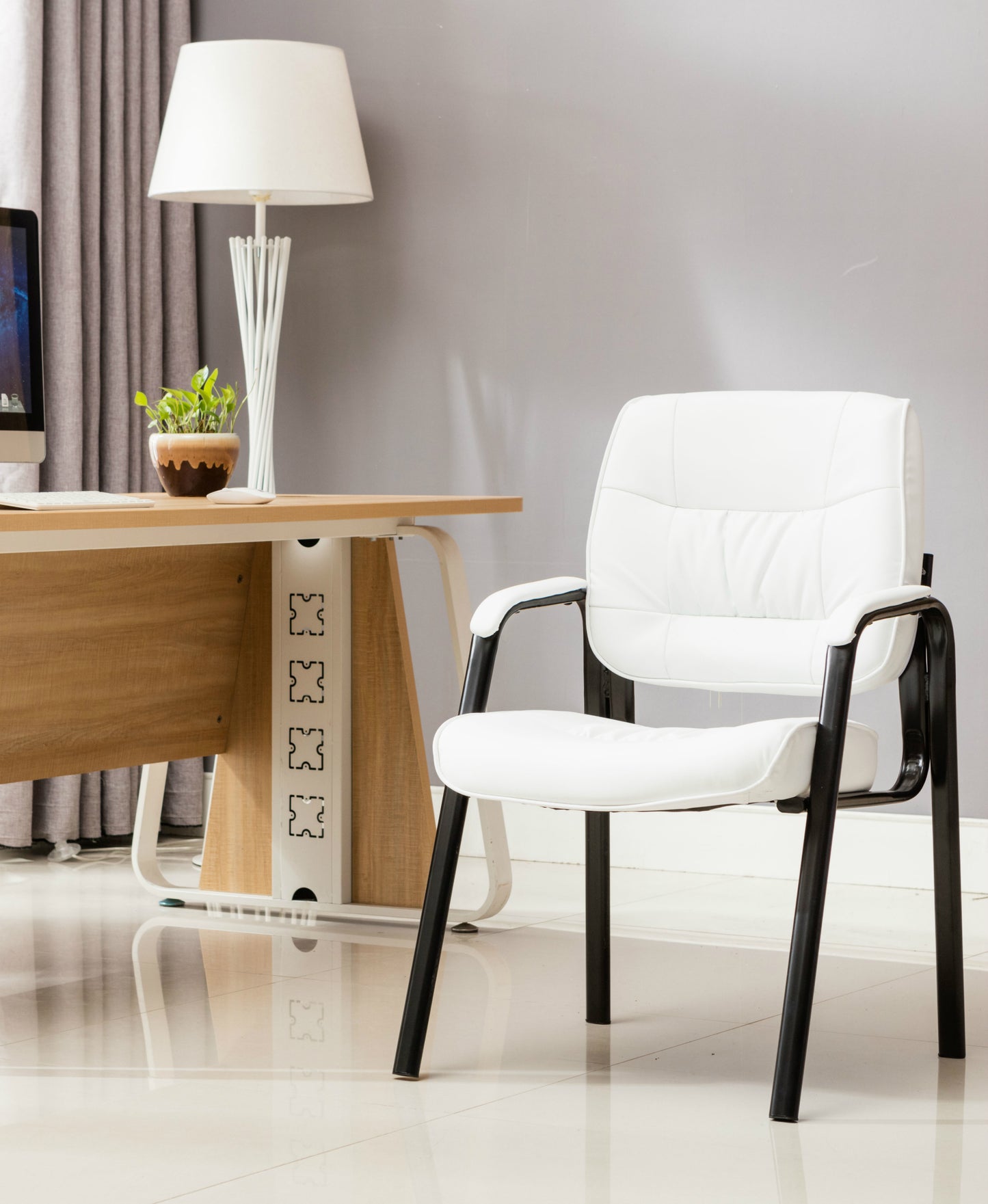 BTEXPERT Leather Chair Reception Side Conference Waiting Room Guest Chair White