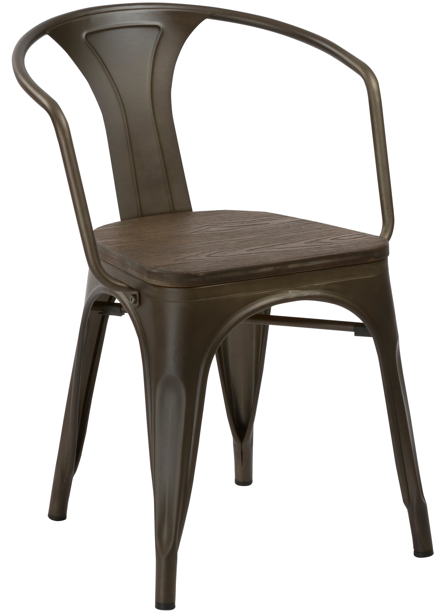 Industrial Antique Bronze Dining Commercial Metal Wood Arm Chair - Set of 4