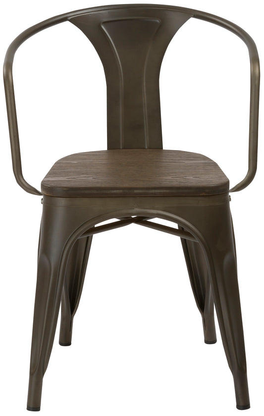 Industrial Antique Bronze Dining Commercial Metal Wood Arm Chair - Set of 4