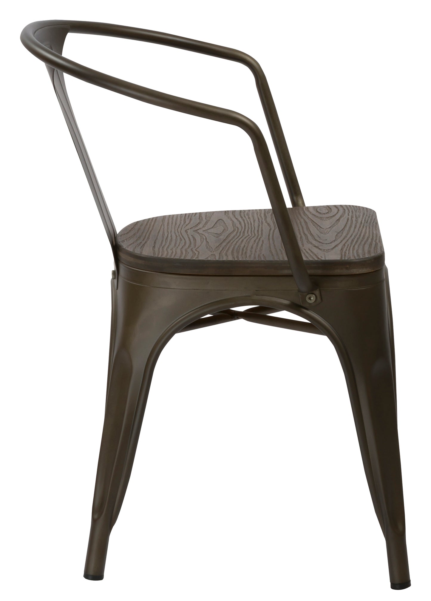 Industrial Antique Bronze Dining Commercial Metal Wood Arm Chair - Set of 4