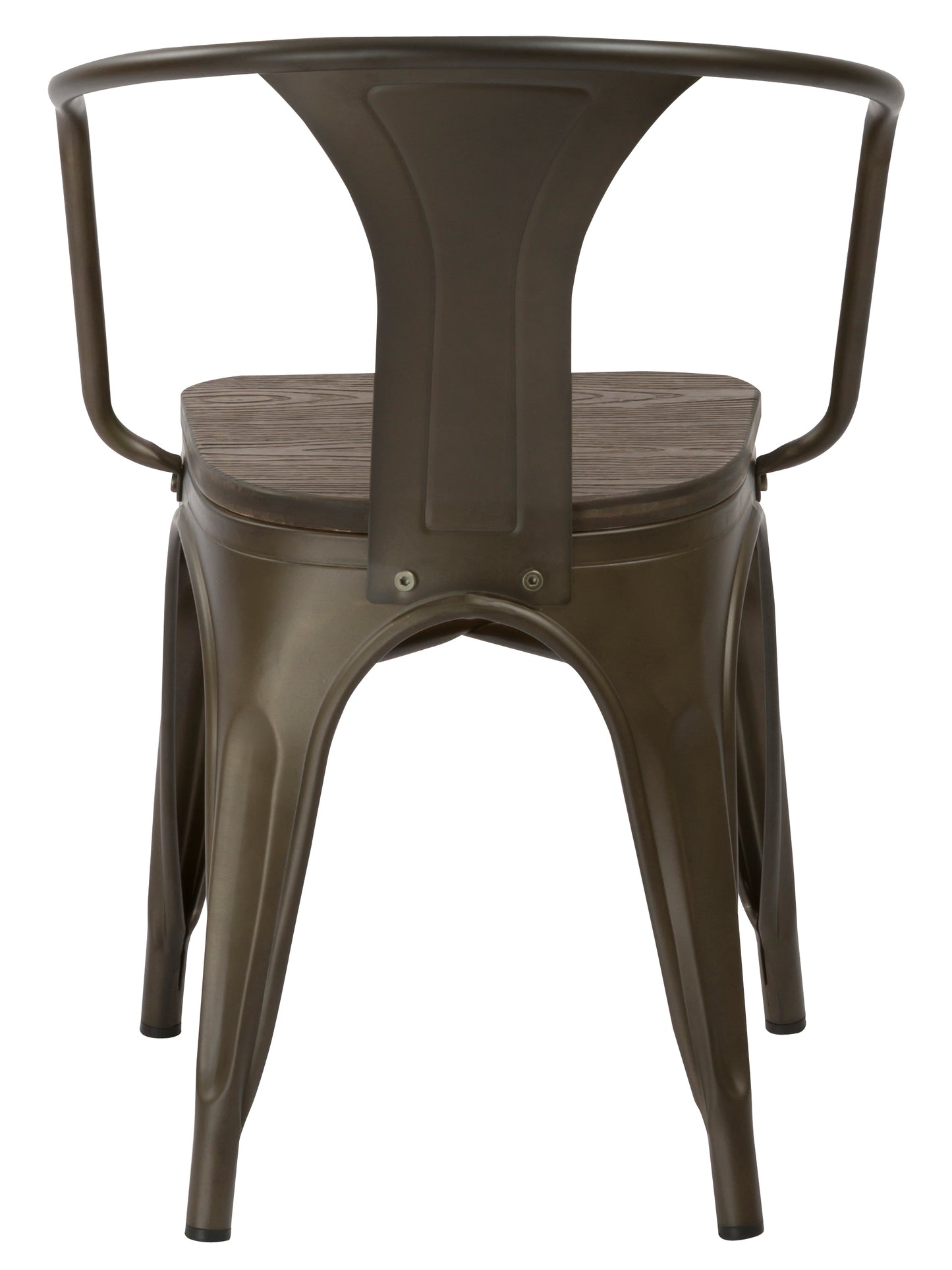 Industrial Antique Bronze Dining Commercial Metal Wood Arm Chair - Set of 4