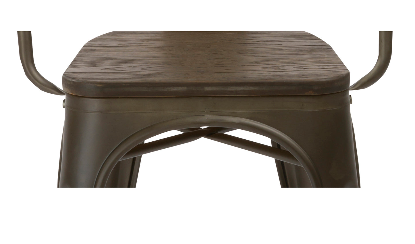 Industrial Antique Bronze Dining Commercial Metal Wood Arm Chair - Set of 4