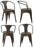 Industrial Antique Bronze Dining Commercial Metal Wood Arm Chair - Set of 4