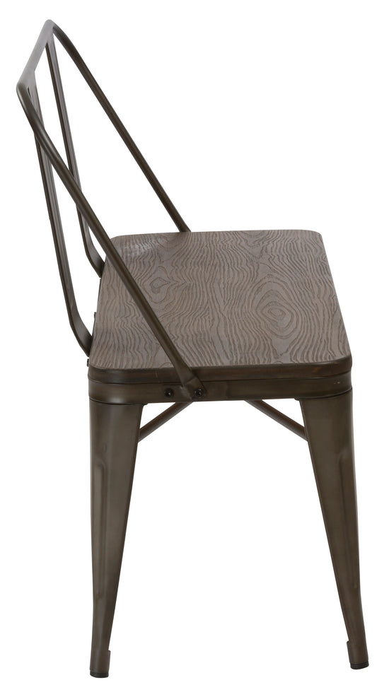 Industrial Antique Rustic Wood Metal Dining Bench Full Back Garden Patio