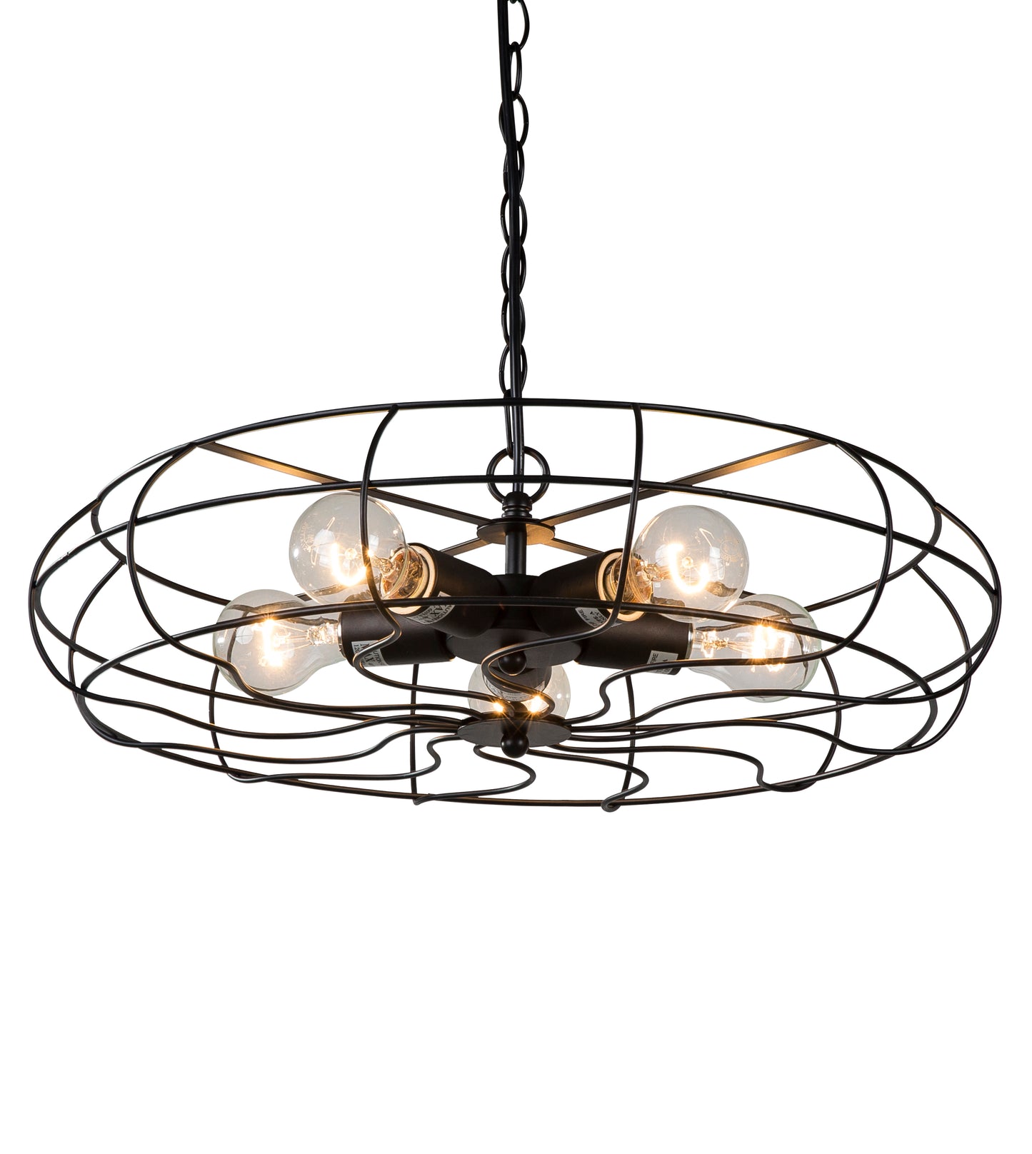 Vintage Hanging Industrial Chandelier 5 Lights Black Fan Style Cage Metal