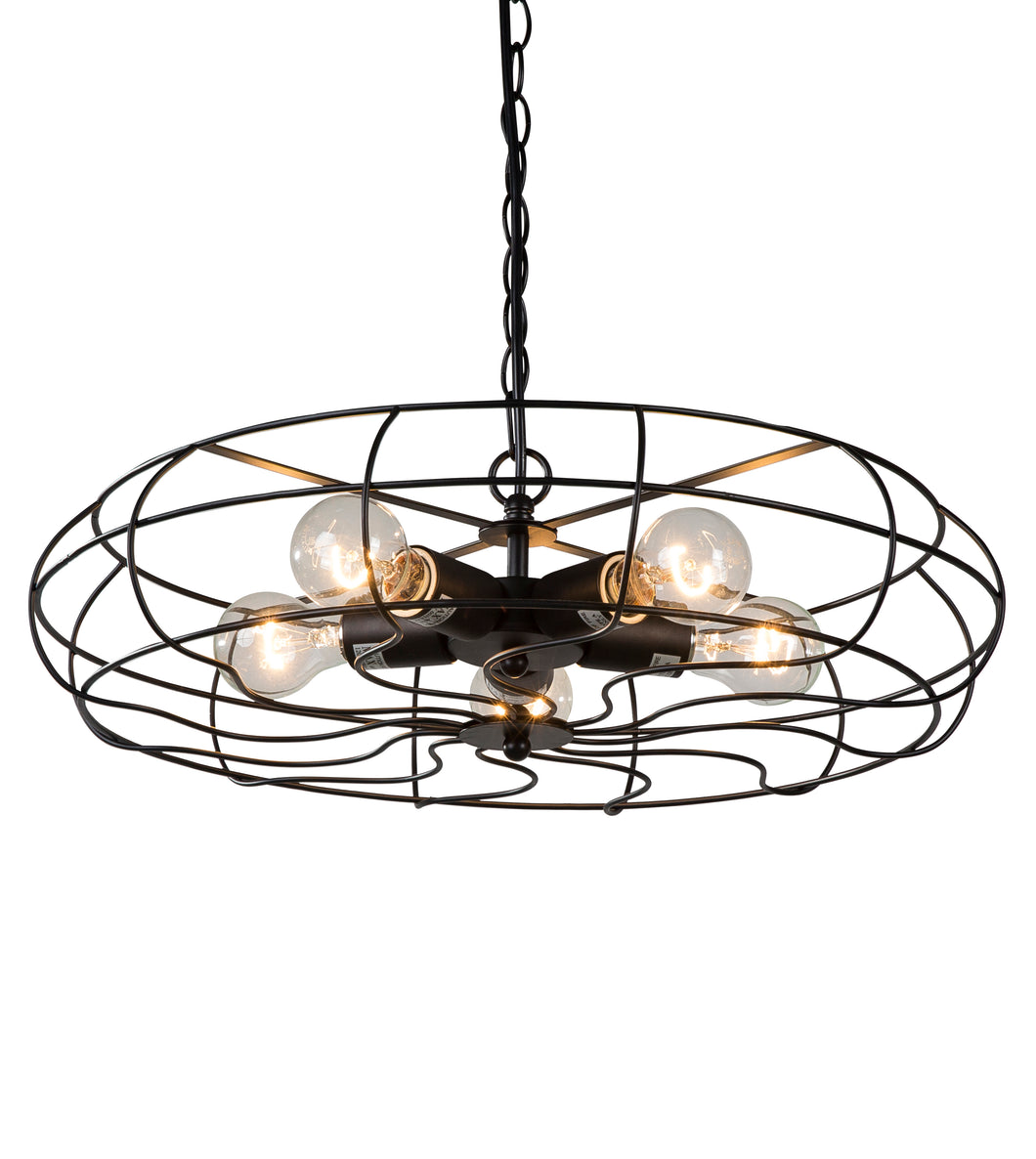 Vintage Hanging Industrial Chandelier 5 Lights Black Fan Style Cage Metal