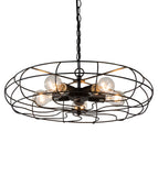 Vintage Hanging Industrial Chandelier 5 Lights Black Fan Style Cage Metal