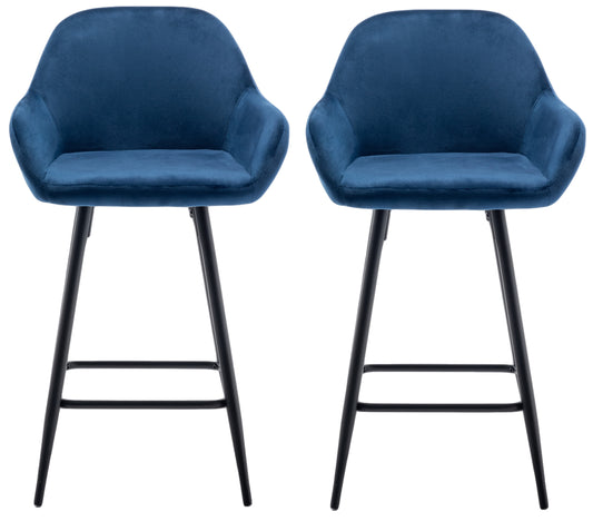 BTExpert Blue Velvet Bucket Upholstered 24" Counter Height Barstools - Set of 2