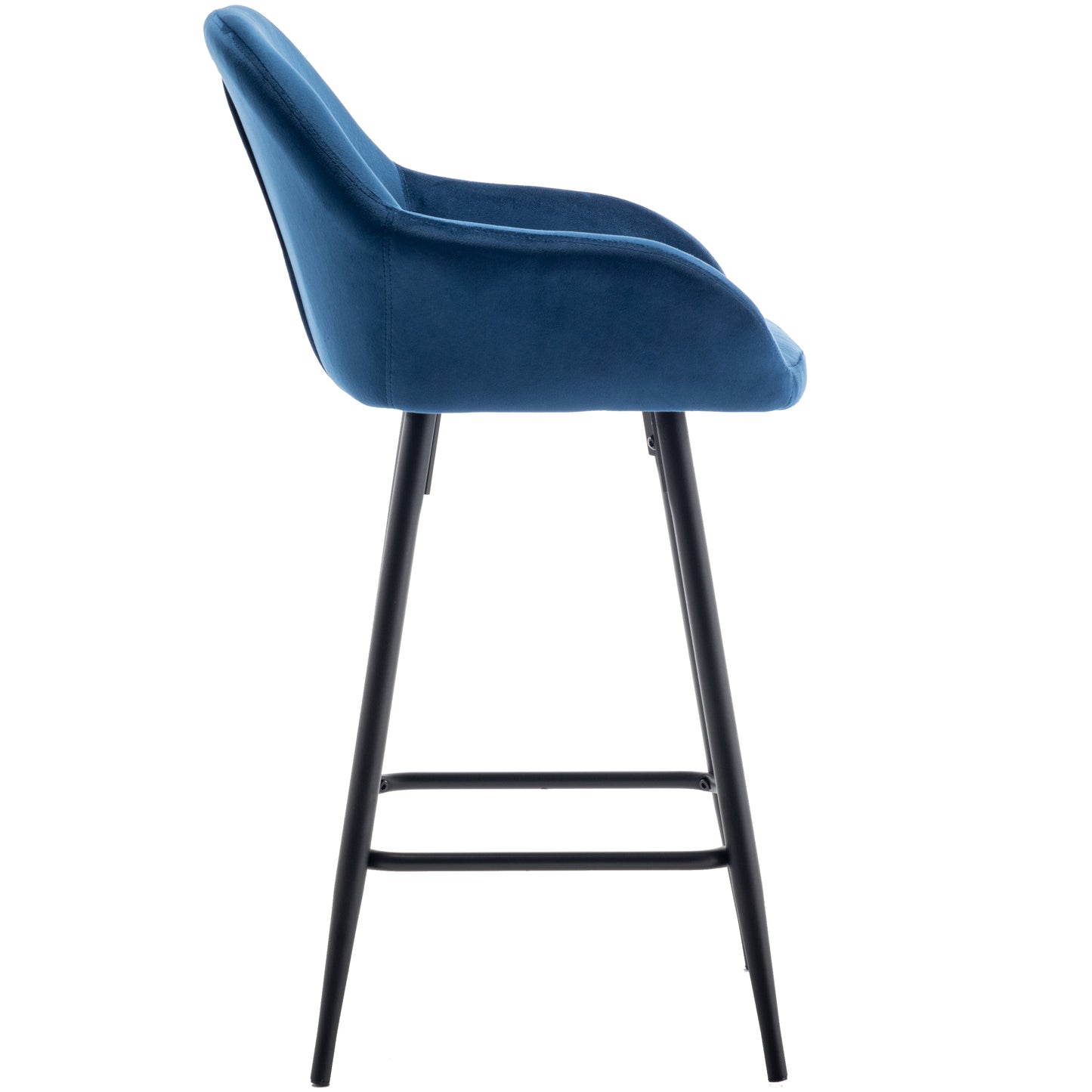 BTExpert Blue Velvet Bucket Upholstered 24" Counter Height Barstools - Set of 2