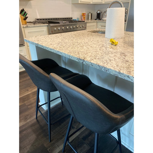 BTExpert Two NEW 25" Counter Height Bucket Upholstered Dark Gray Dining Barstools - Set of 2