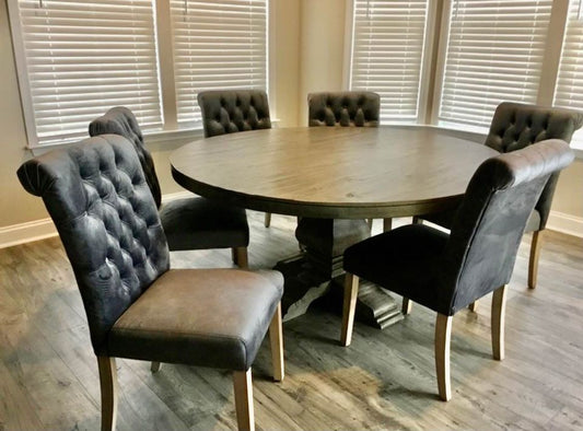 BTExpert Charcoal Velvet, Charcoal Tufted High Back Dining Chairs - Set of 2