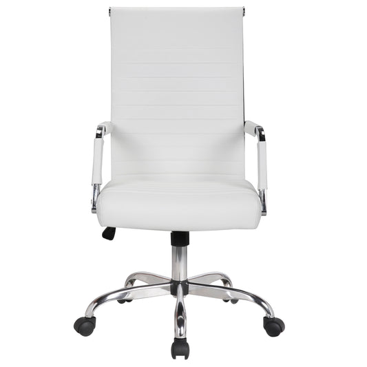 BTExpert High Back White Faux Leather Executive Office Chair, Ergonomic Swivel Tilt Seat for Work & Conference