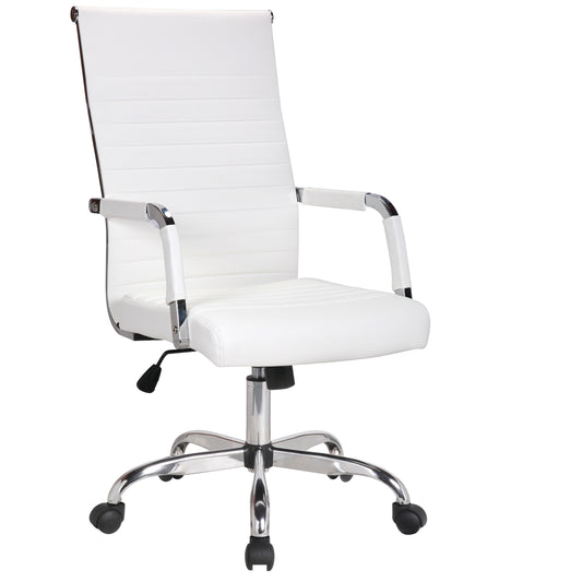 BTExpert High Back White Faux Leather Executive Office Chair, Ergonomic Swivel Tilt Seat for Work & Conference