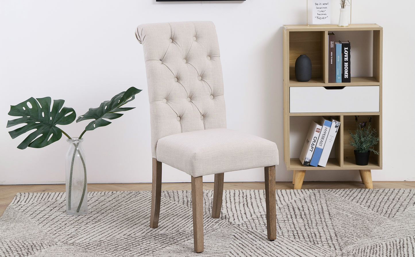 BTExpert High Back Tufted Parsons Upholstered Dining Room Chair ide Solid Wood Accent