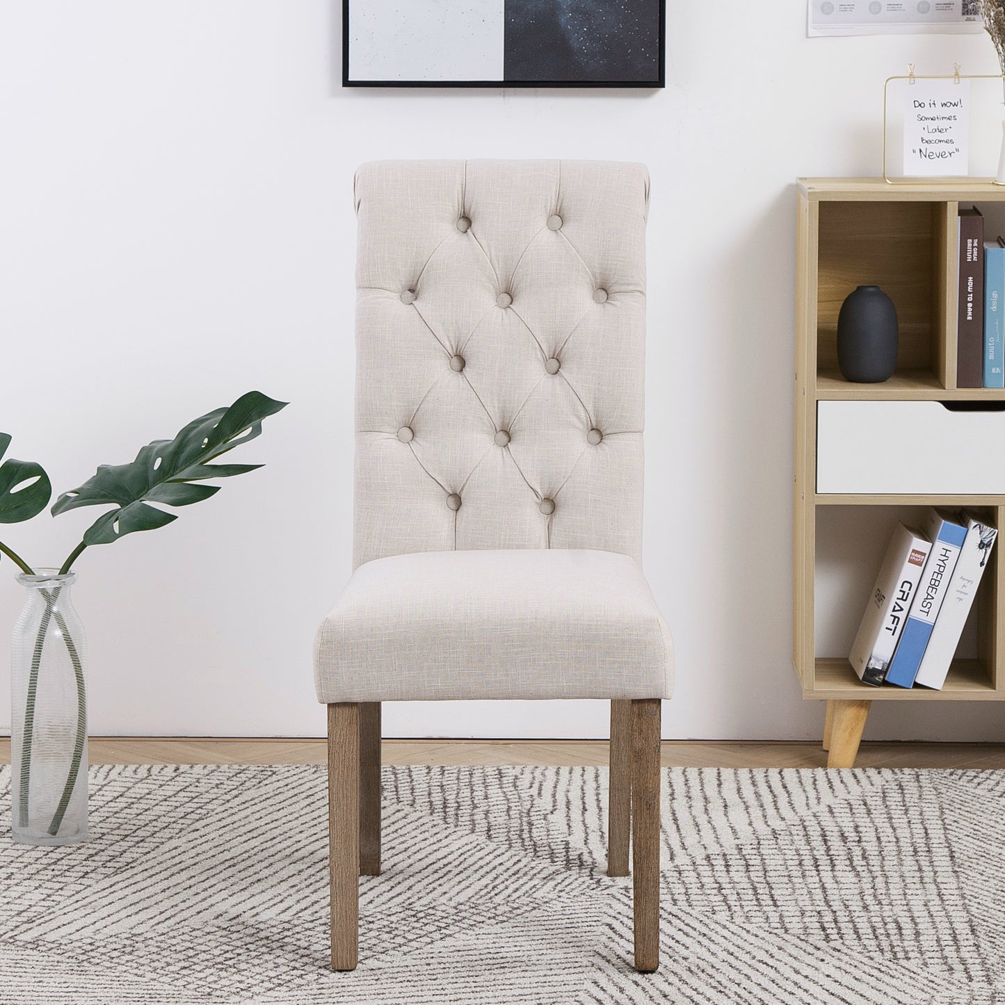 BTExpert High Back Tufted Parsons Upholstered Dining Room Chair ide Solid Wood Accent