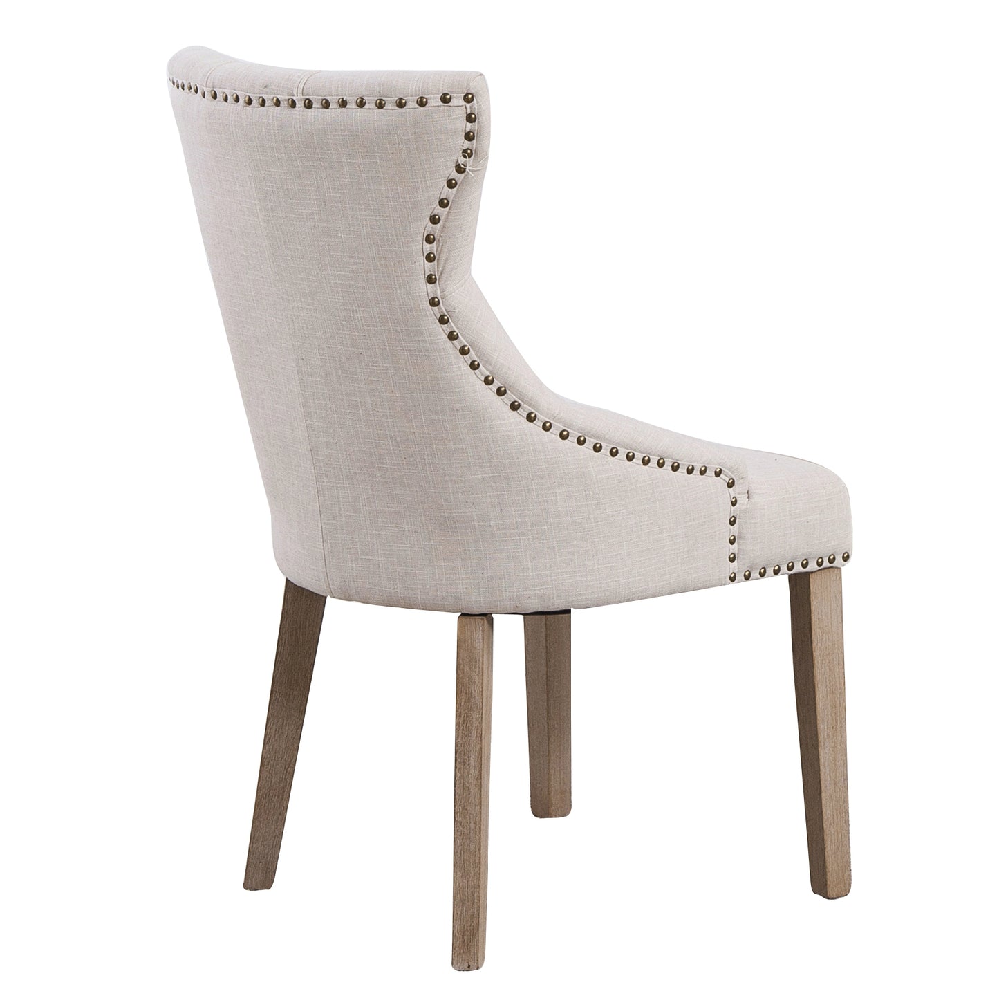 BTExpert High Back Tufted Parsons Upholstered Dining Room Chair Wood Accent Nail Trim Linen Beige