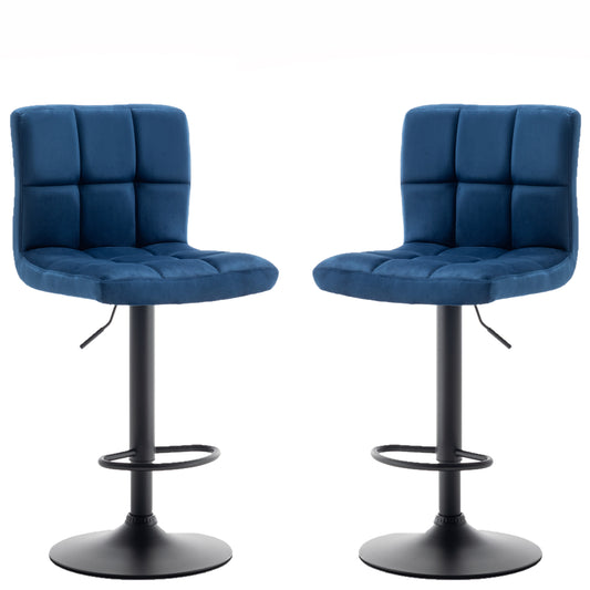 BTExpert Adjustable Swivel Blue Velvet Industrial Barstool Chairs - Set of 2