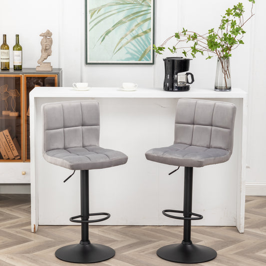 BTExpert Adjustable Swivel Gray Velvet Industrial Barstools with Back for Kitchen, Dining & Bar - Set of 2