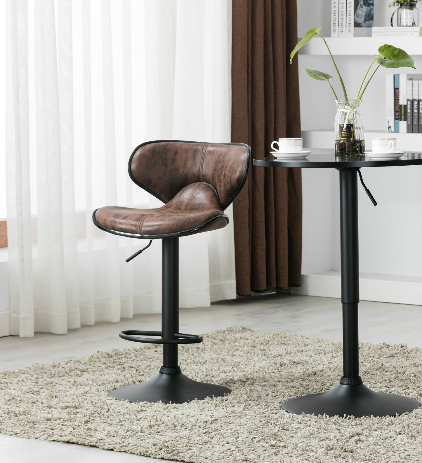 BTExpert Adjustable Metal upholstered Swivel Brown Kitchen Dining Bar Counter Stool Chair barstools