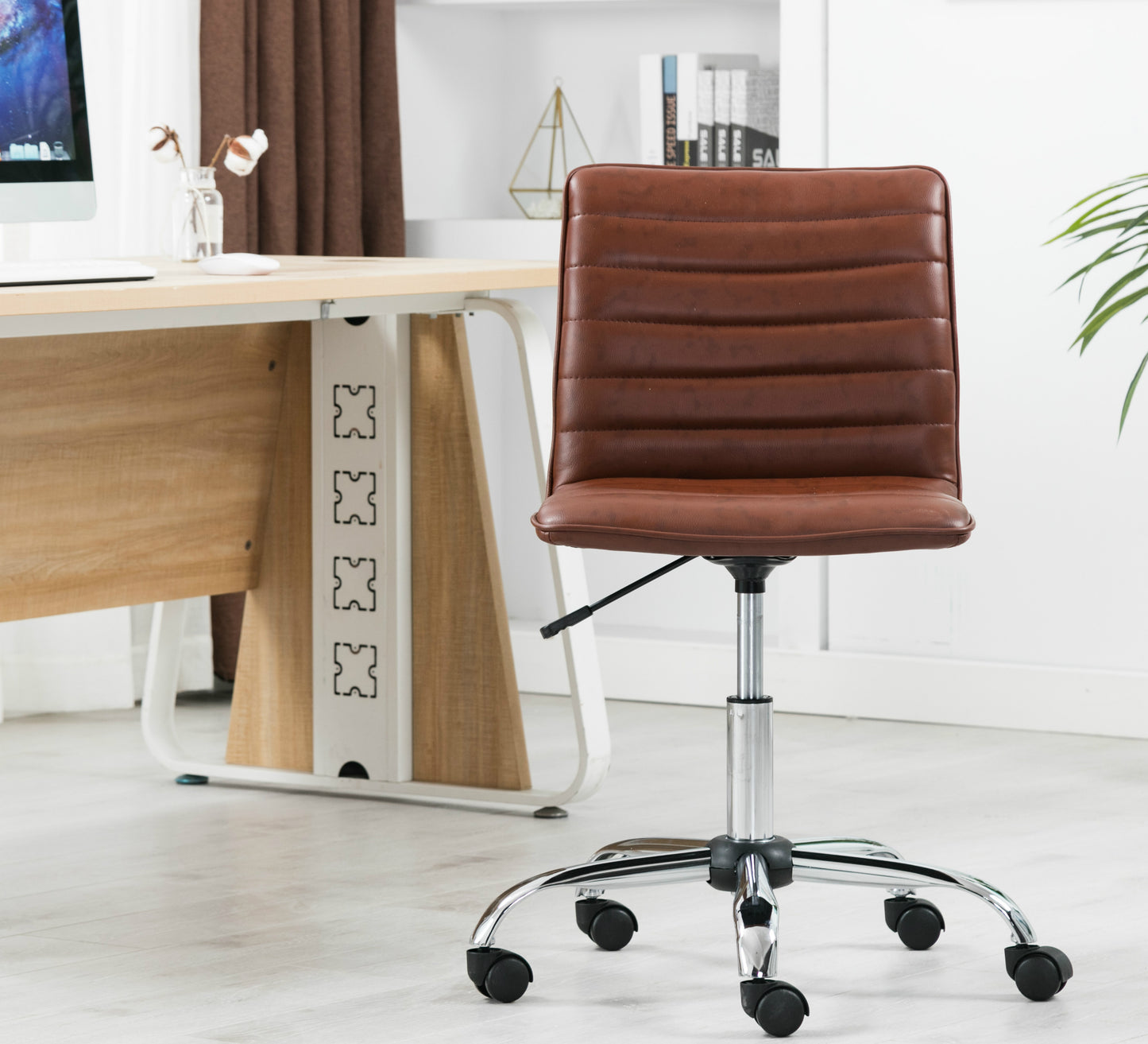 BTExpert Ergonomic Mid-Back PU Leather Swivel Manager Task Chair, Ribbed Design