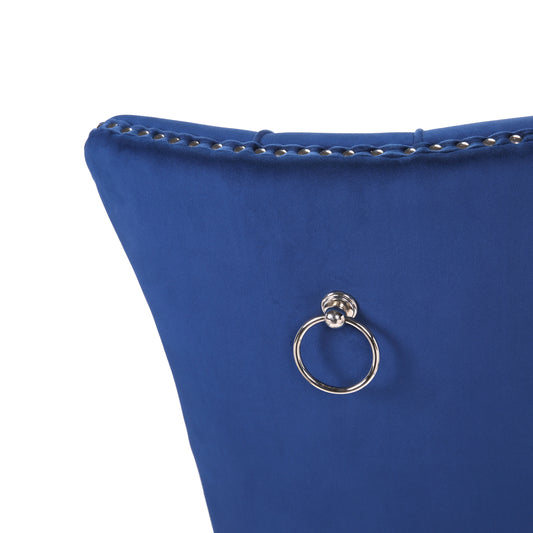 BTExpert High Back Velvet Navy Blue Tufted Upholstered Dining Chair Solid Wood Nail Trim, Ring