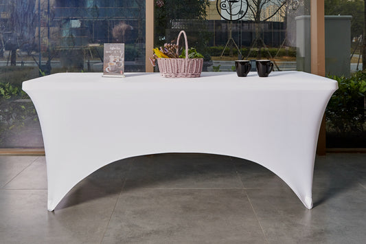 BTExpert Stretchable White Tablecloth, Fitted Spandex Covers for 6ft Indoor Outdoor Folding Tables