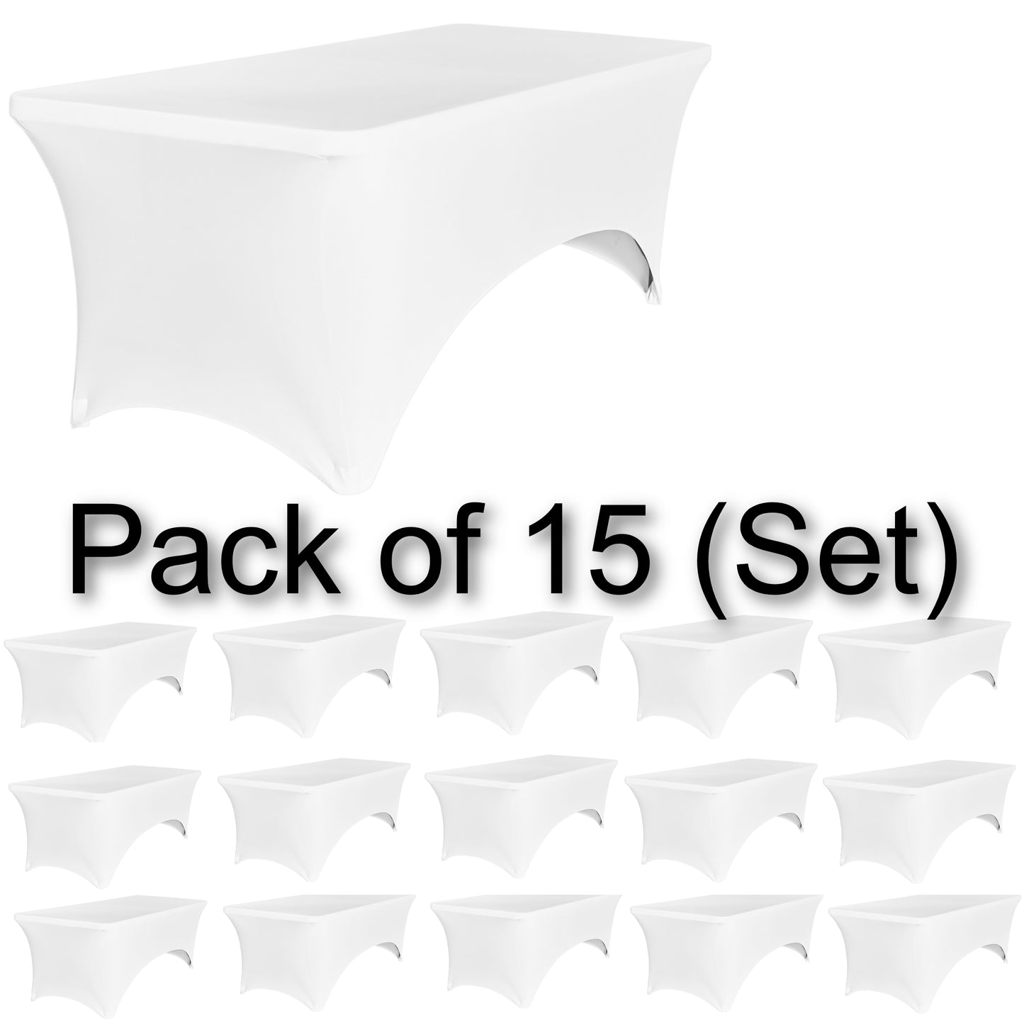BTExpert 15-Pack White Stretch Tablecloths for 6ft Folding Tables, Fitted Spandex Covers for Weddings & Parties