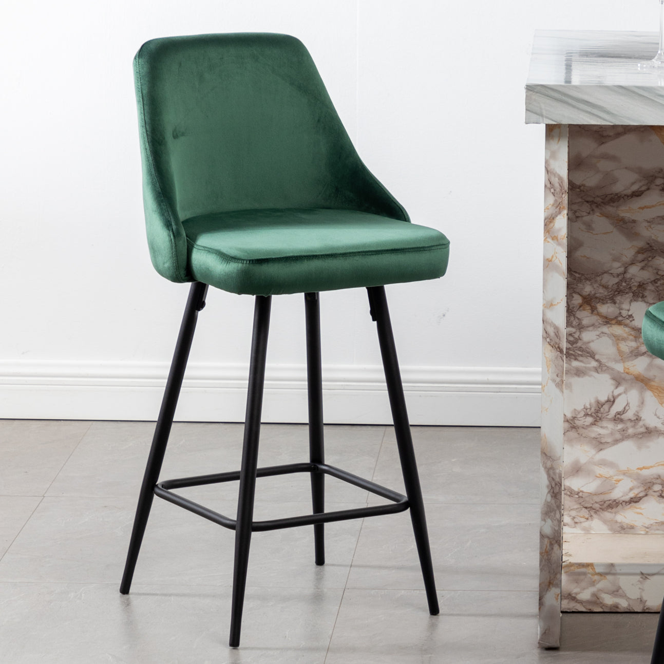 BTExpert Faiza Velvet Geen Upholstered Modern Barstool Stool Bar Chair -One
