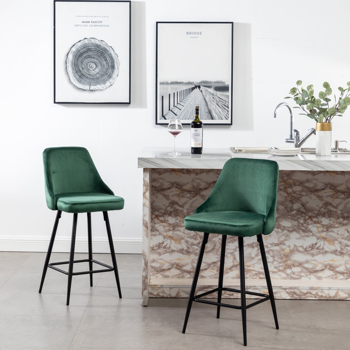 BTExpert Faiza Velvet Geen Upholstered Modern Barstool Stool Bar Chair -One