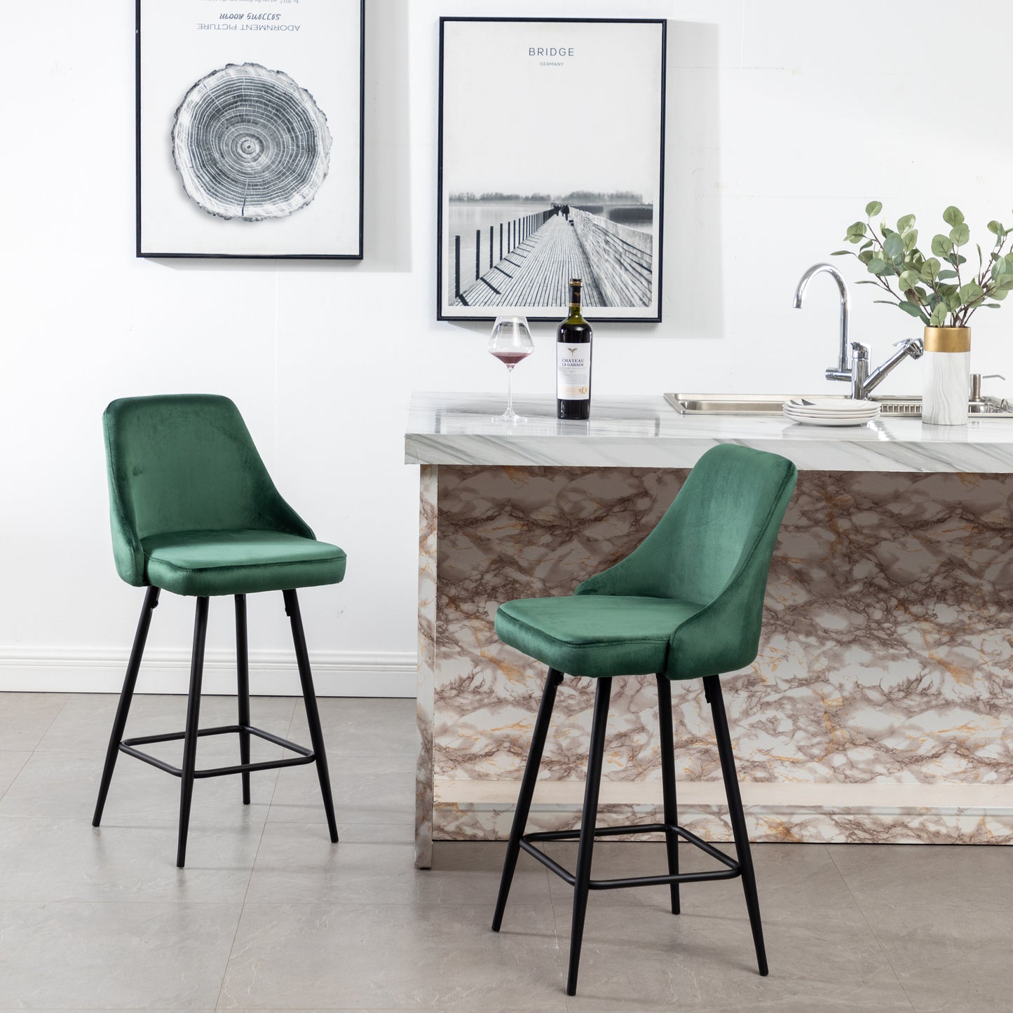 BTExpert Faiza Velvet Geen Upholstered Modern Barstool Stool Bar Chair -One