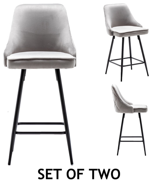 Tasleem Velvet Gray Tufted Upholstered Modern Premium Stool Bar Chairs - Set of 2